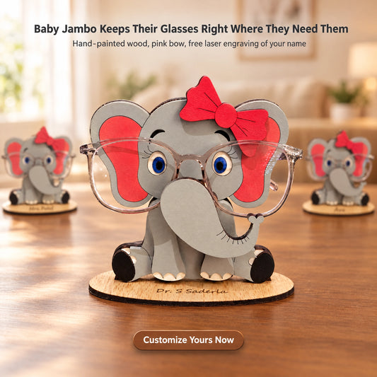 🐘 Baby Jambo The Spec Keeper — Personalized Wooden Elephant Eyeglass Stand