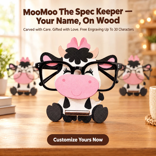 MooMoo The Spec Keeper — Carved Wooden Eyeglass Stand