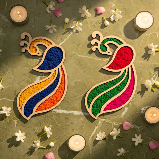 Mayur Art Wooden Rangoli (Reusable DIY Template 6 inch) pack of 4 — Diwali Wooden Gift | Woodwaley