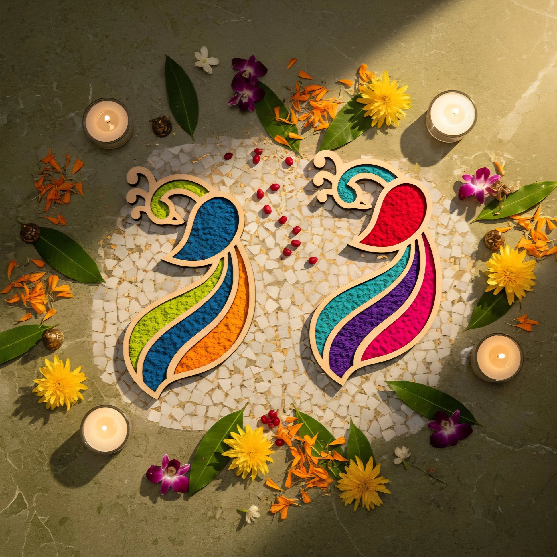 Mayur Art Wooden Rangoli (Reusable DIY Template 6 inch) pack of 4 — Diwali Wooden Gift | Woodwaley