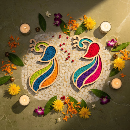 Mayur Art Wooden Rangoli (Reusable DIY Template 6 inch) pack of 4 — Diwali Wooden Gift | Woodwaley