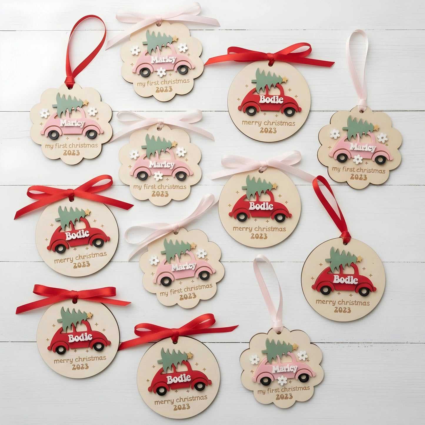 Kinder Christmas Name Ornaments — Personalised Wooden Gift | Christmas Gift | Woodwaley