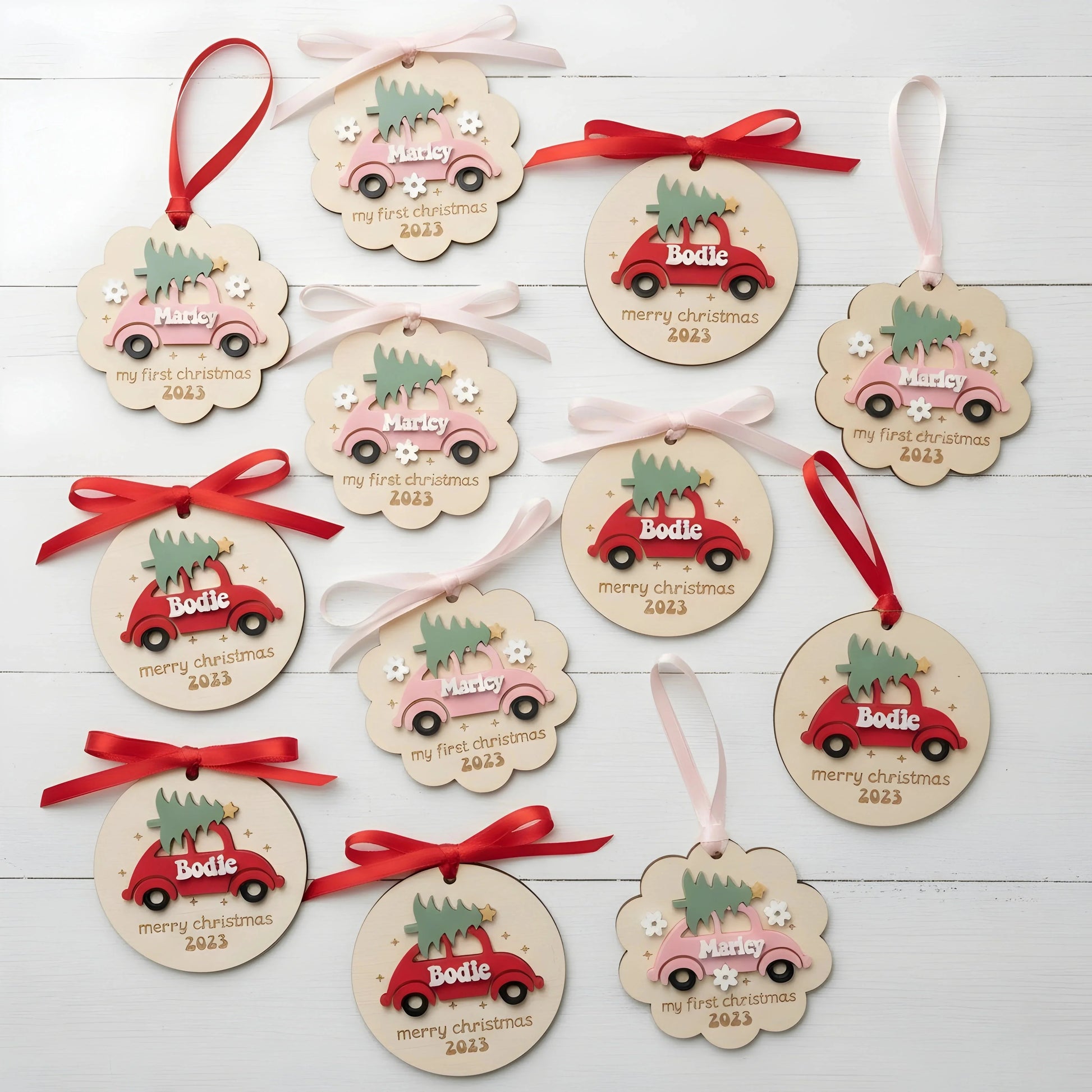 Kinder Christmas Name Ornaments — Personalised Wooden Gift | Christmas Gift | Woodwaley