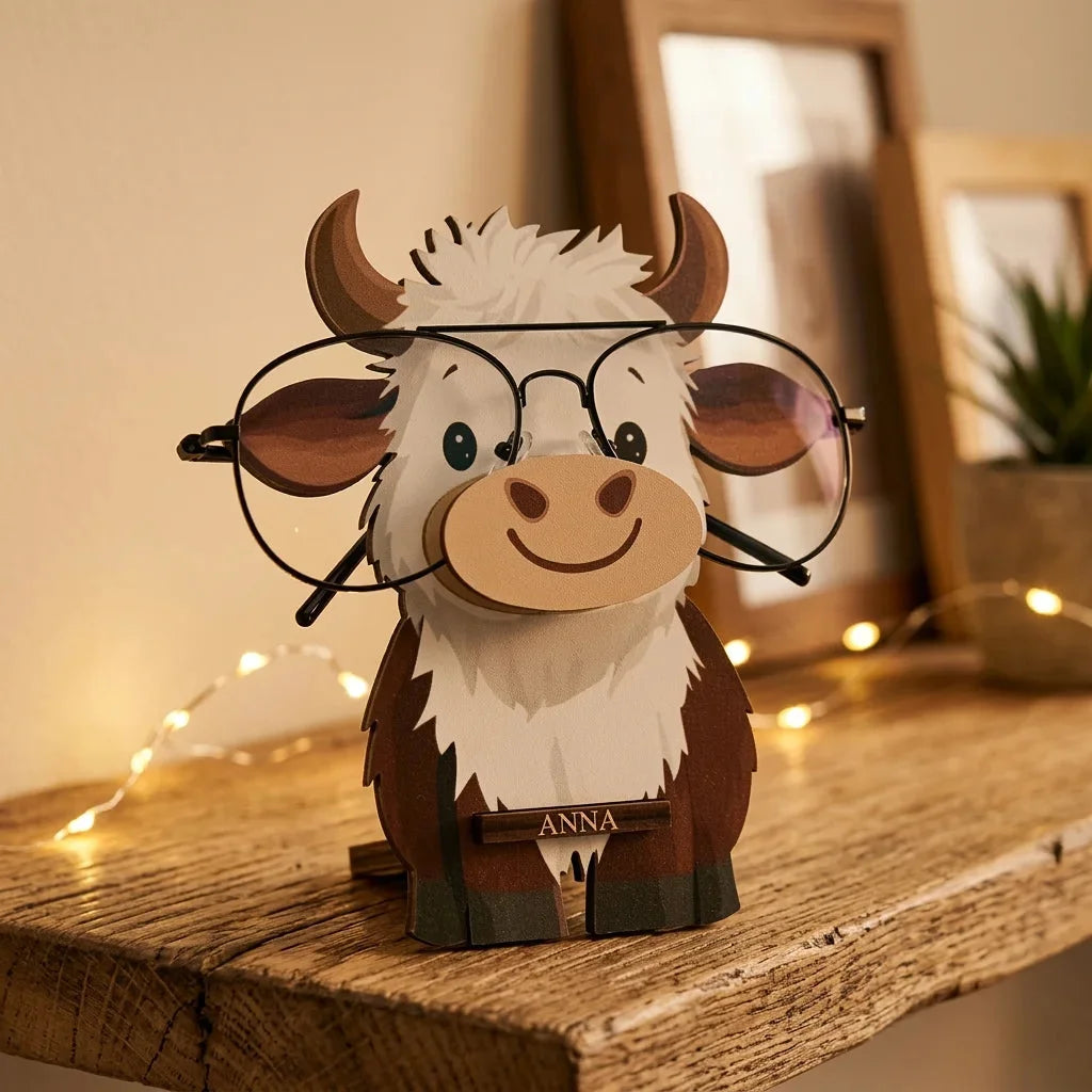Moogles The Spec Keeper — Carved Wooden Eyeglass Stand — Custom Wooden Keepsake | Woodwaley