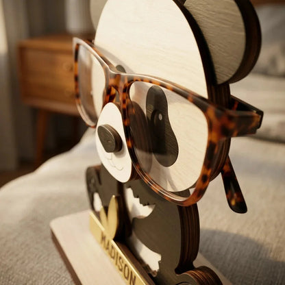 Uncle Panda The Spec Keeper — Carved Wooden Eyeglass Stand — Custom Wooden Keepsake | Woodwaley