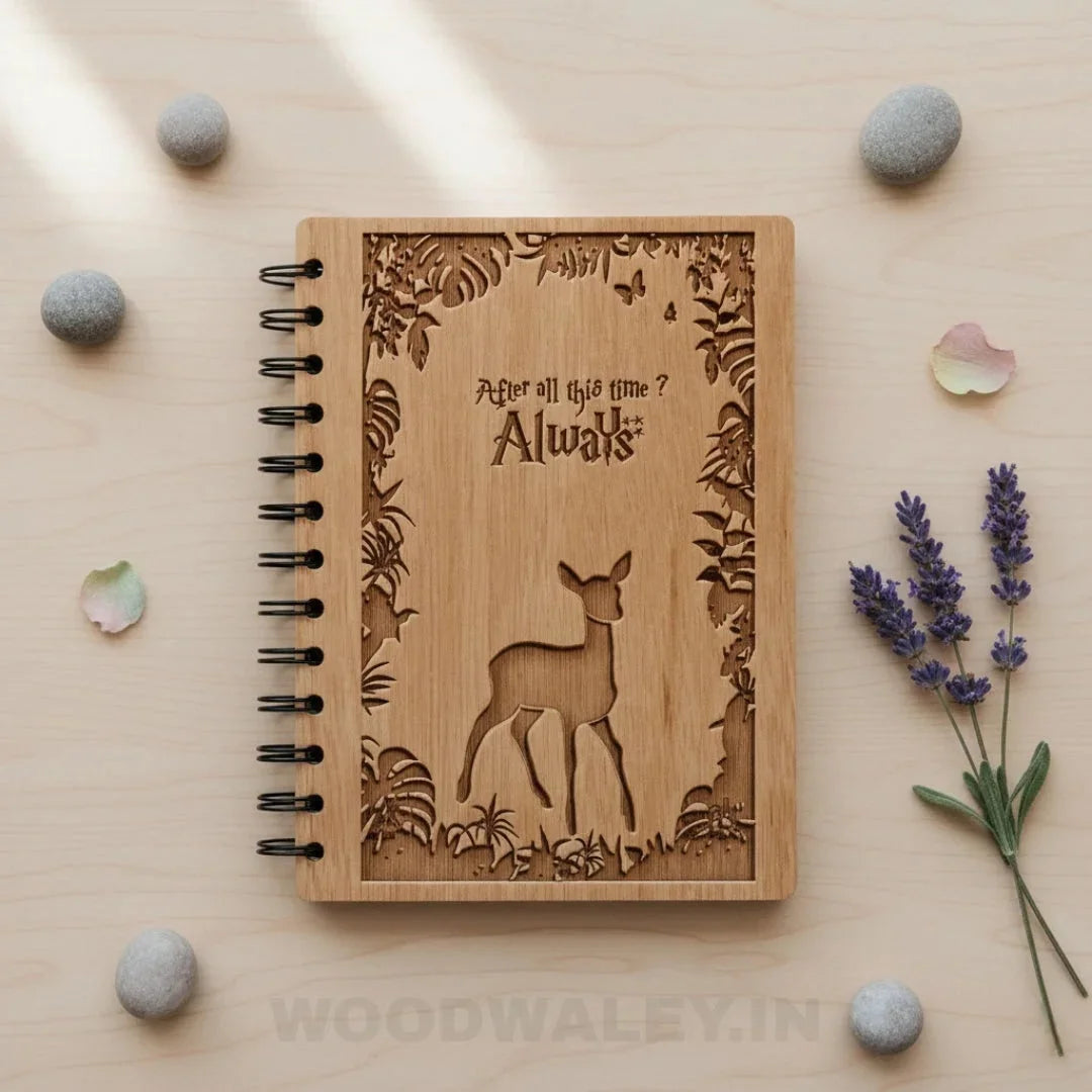 The Mindful Notebook — Engraved Wooden Cover Journal — New Year Wooden Gift | Woodwaley