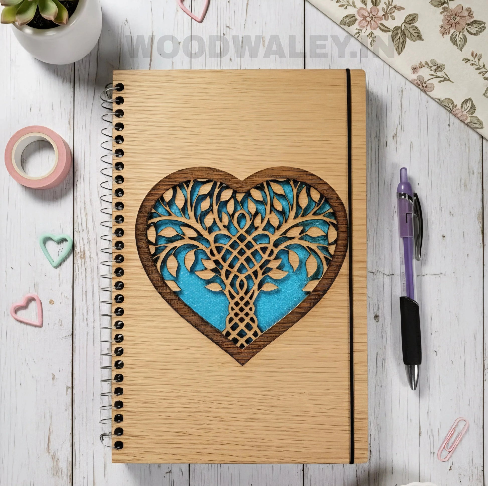 The Mindful Notebook — Engraved Wooden Cover Journal — New Year Wooden Gift | Woodwaley