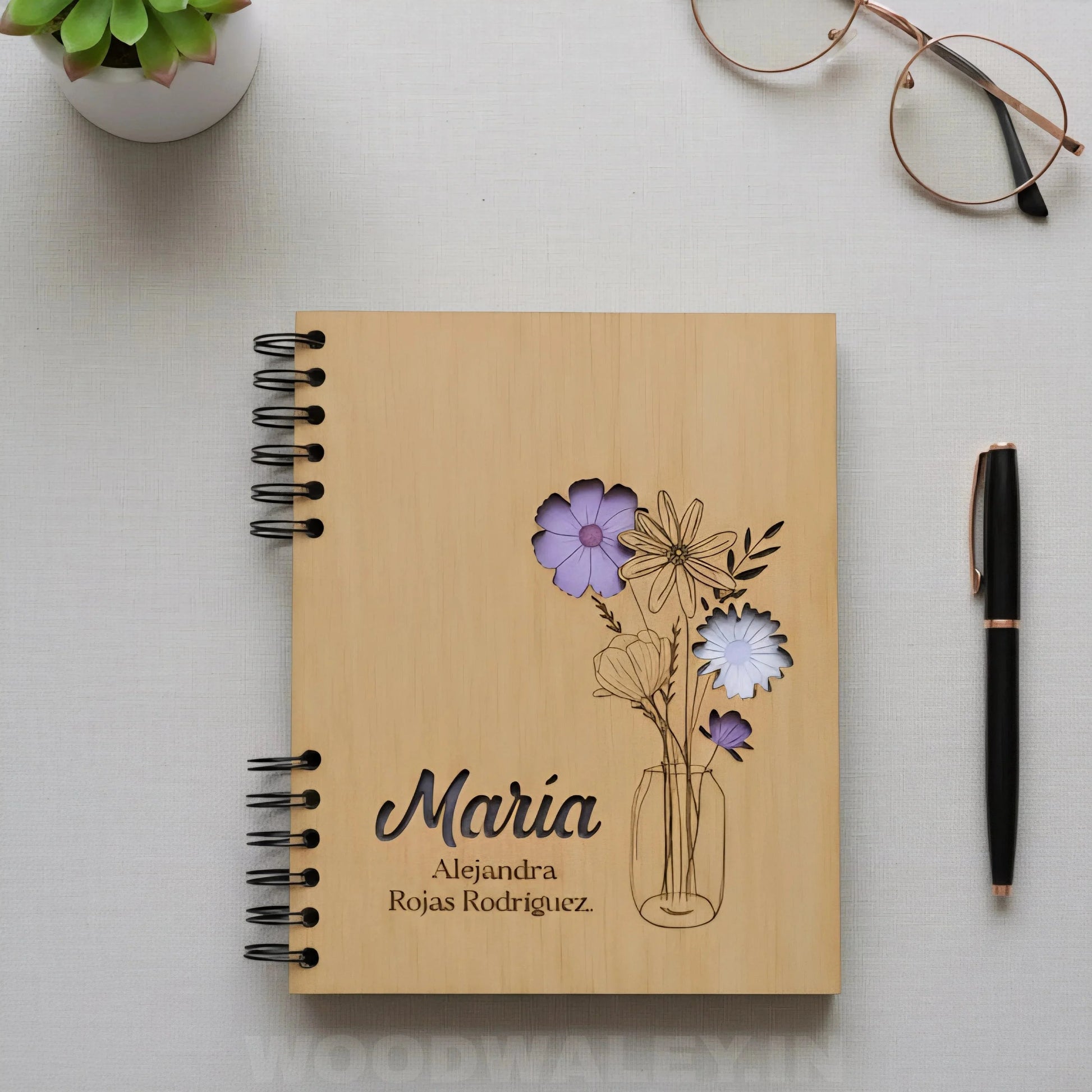 The Mindful Notebook — Engraved Wooden Cover Journal — New Year Wooden Gift | Woodwaley