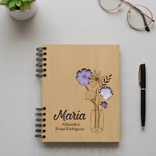 The Mindful Notebook — Engraved Wooden Cover Journal — New Year Wooden Gift | Woodwaley