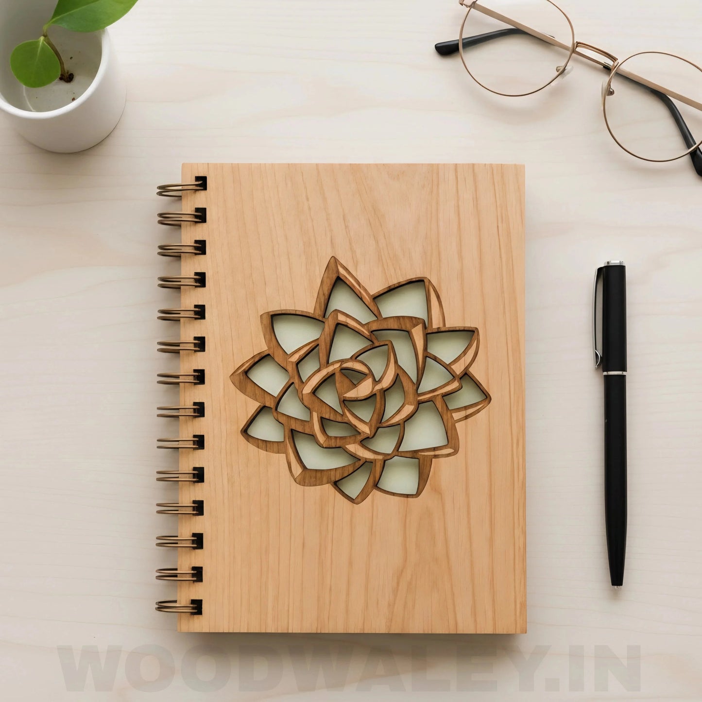 The Mindful Notebook — Engraved Wooden Cover Journal — New Year Wooden Gift | Woodwaley