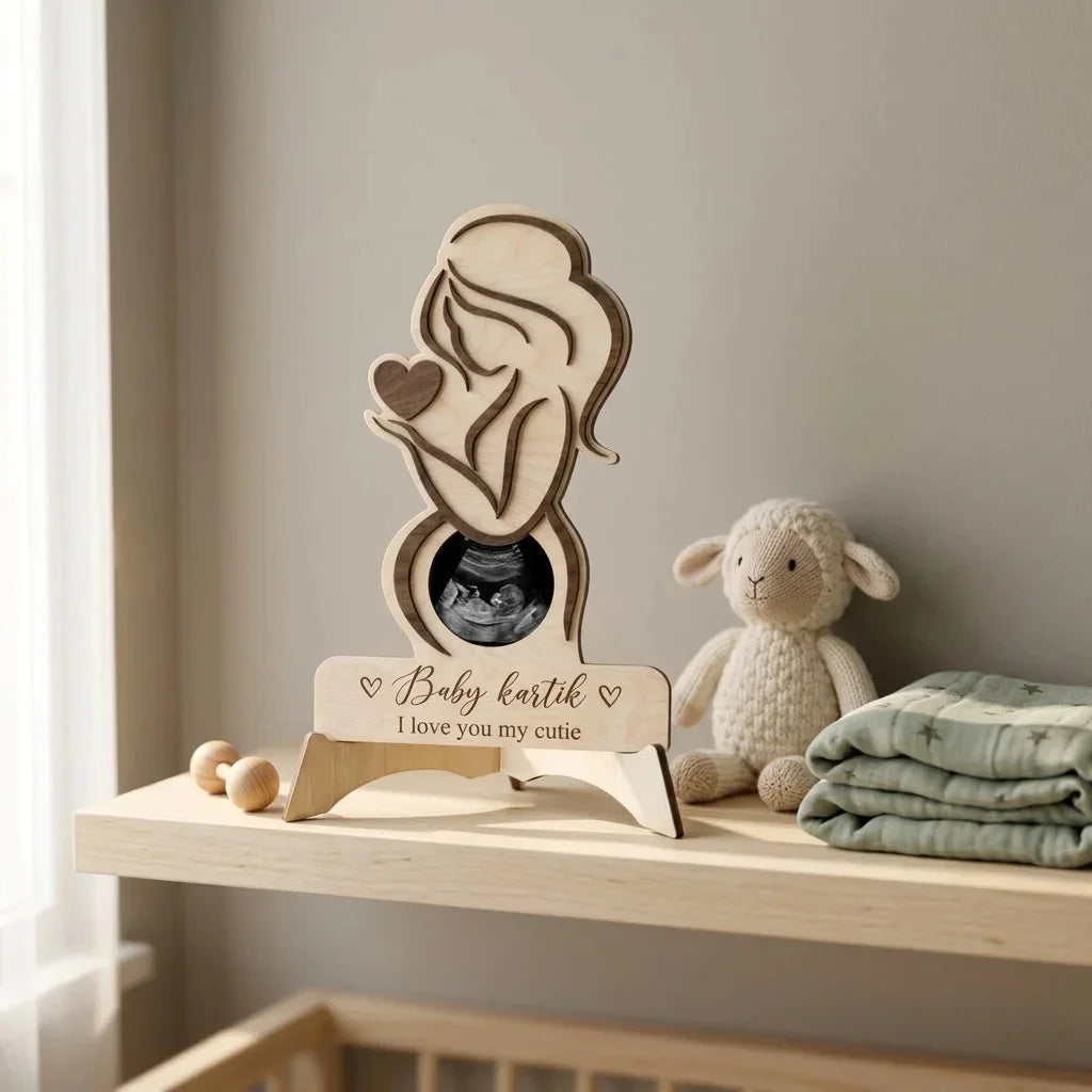 The Memory Frame — Personalized Wooden Ultrasound Photo Holder — Baby Milestone Wooden Gift | Woodwaley