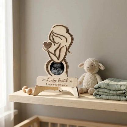 The Memory Frame — Personalized Wooden Ultrasound Photo Holder — Baby Milestone Wooden Gift | Woodwaley