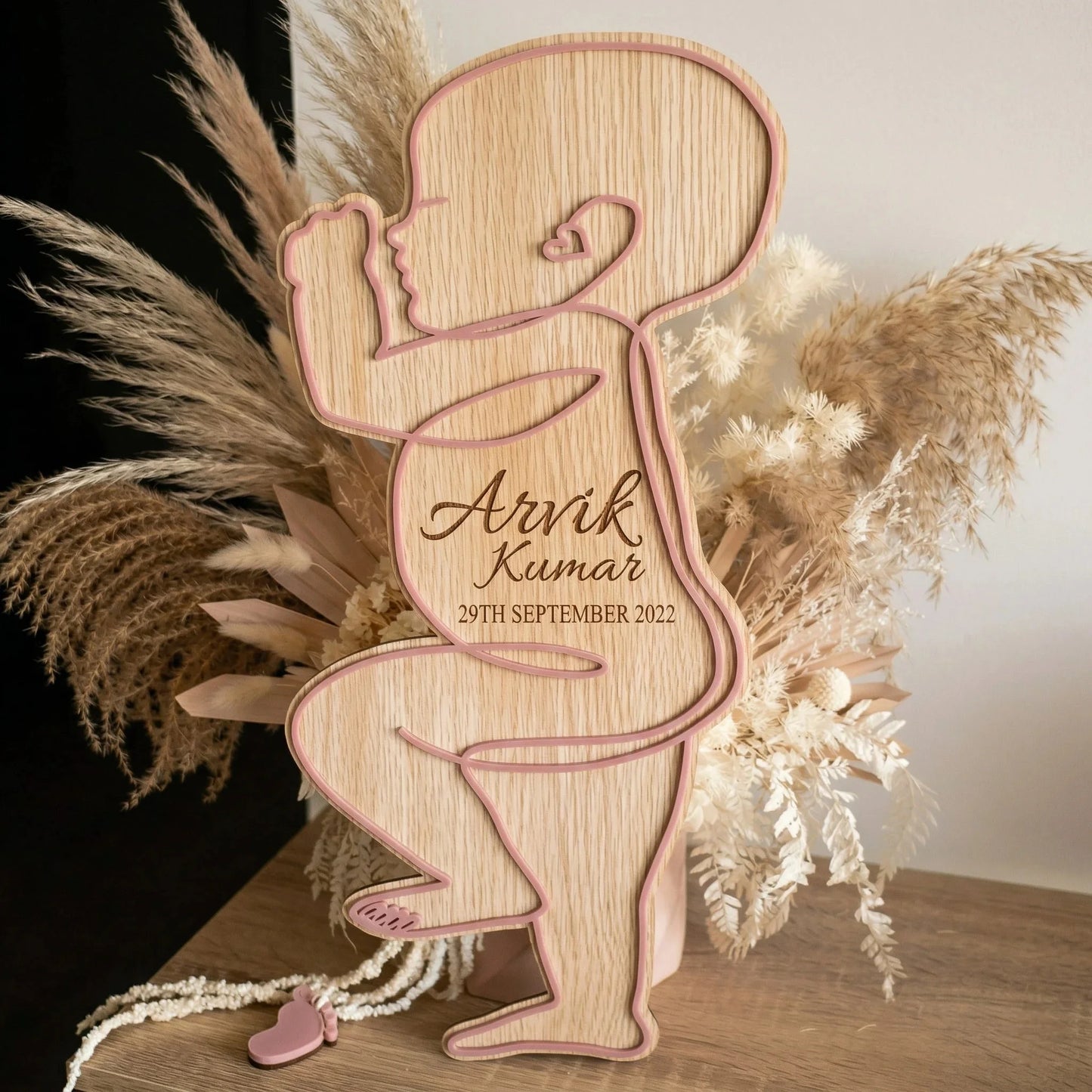 Baby Outline Birth Keepsake Plaque — Personalized Wooden Newborn Plaque — Baby Milestone Wooden Gift | Woodwaley