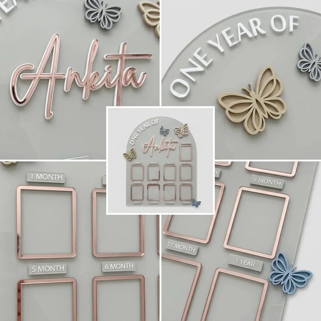Baby First Year Photo Frame — Personalized Acrylic 12-Month Milestone Board — Baby Milestone Wooden Gift | Woodwaley