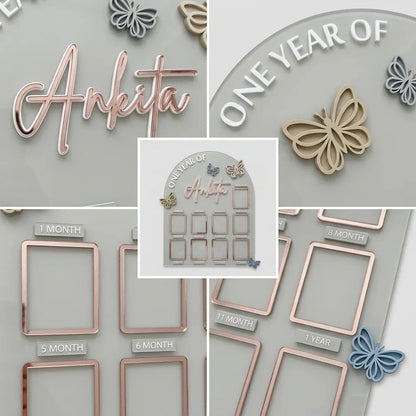 Baby First Year Photo Frame — Personalized Acrylic 12-Month Milestone Board — Baby Milestone Wooden Gift | Woodwaley