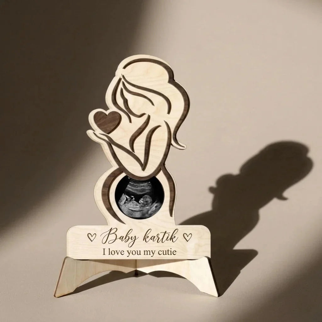 The Memory Frame — Personalized Wooden Ultrasound Photo Holder — Baby Milestone Wooden Gift | Woodwaley