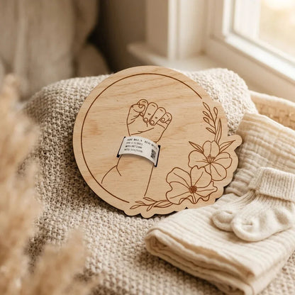 Newborn Hospital Bracelet Holder — Personalized Birch Wood Baby Keepsake — Baby Milestone Wooden Gift | Woodwaley