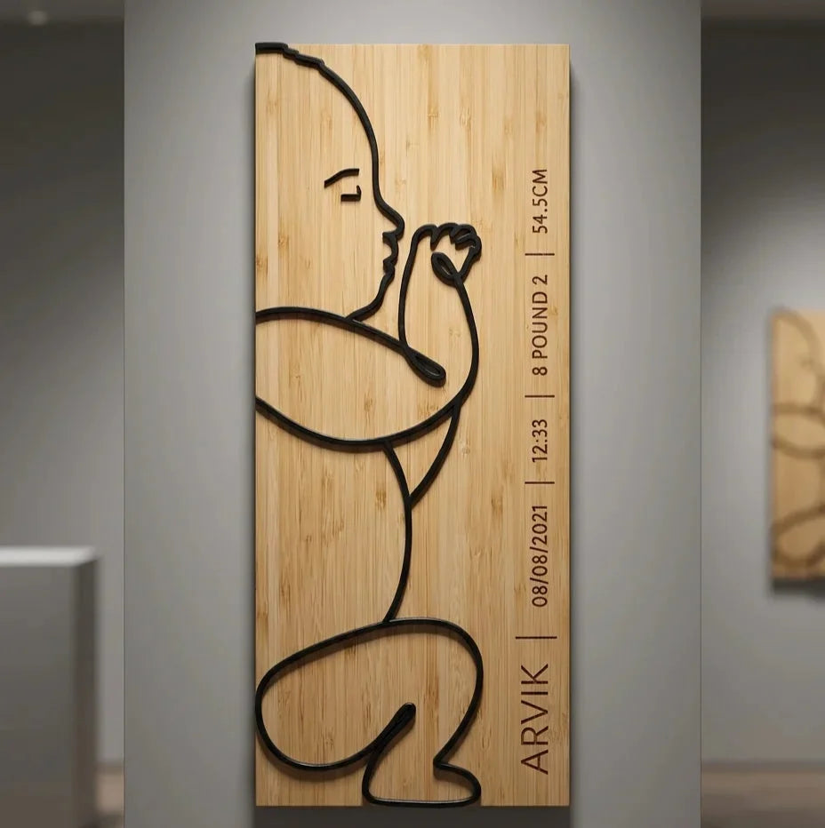 Scale 1:1 Newborn Plaque — Personalized Baby Birth Stats Keepsake — Baby Milestone Wooden Gift | Woodwaley