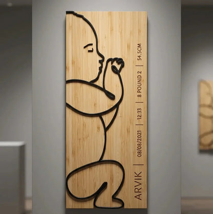 Scale 1:1 Newborn Plaque — Personalized Baby Birth Stats Keepsake — Baby Milestone Wooden Gift | Woodwaley