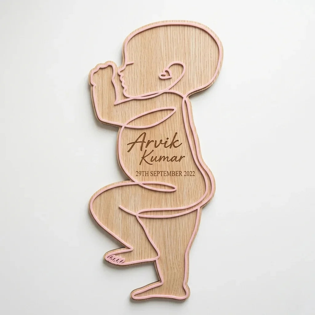 Baby Outline Birth Keepsake Plaque — Personalized Wooden Newborn Plaque — Baby Milestone Wooden Gift | Woodwaley