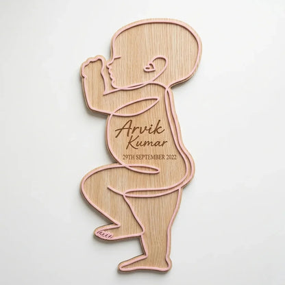 Baby Outline Birth Keepsake Plaque — Personalized Wooden Newborn Plaque — Baby Milestone Wooden Gift | Woodwaley