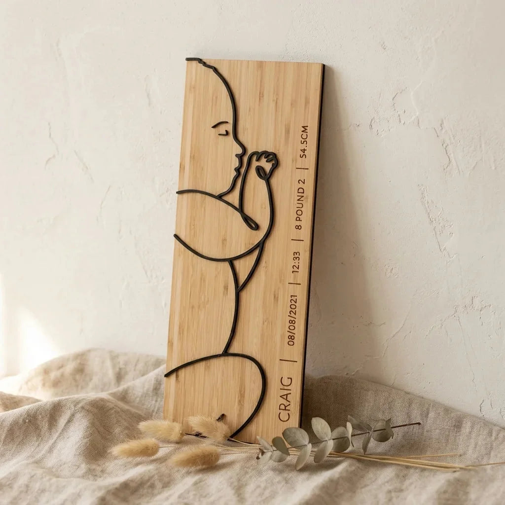 Scale 1:1 Newborn Plaque — Personalized Baby Birth Stats Keepsake — Baby Milestone Wooden Gift | Woodwaley