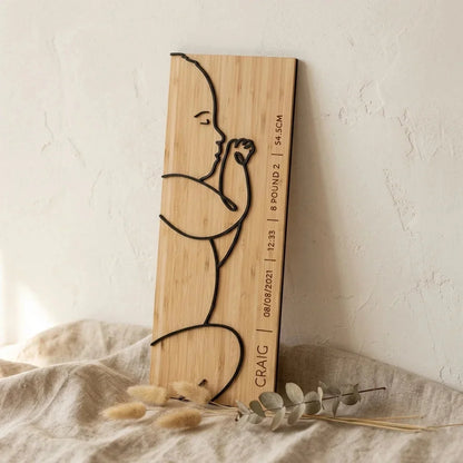 Scale 1:1 Newborn Plaque — Personalized Baby Birth Stats Keepsake — Baby Milestone Wooden Gift | Woodwaley