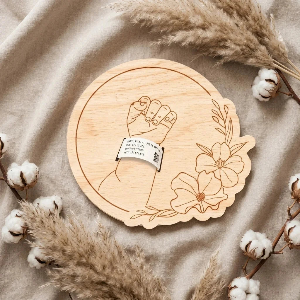 Newborn Hospital Bracelet Holder — Personalized Birch Wood Baby Keepsake — Baby Milestone Wooden Gift | Woodwaley