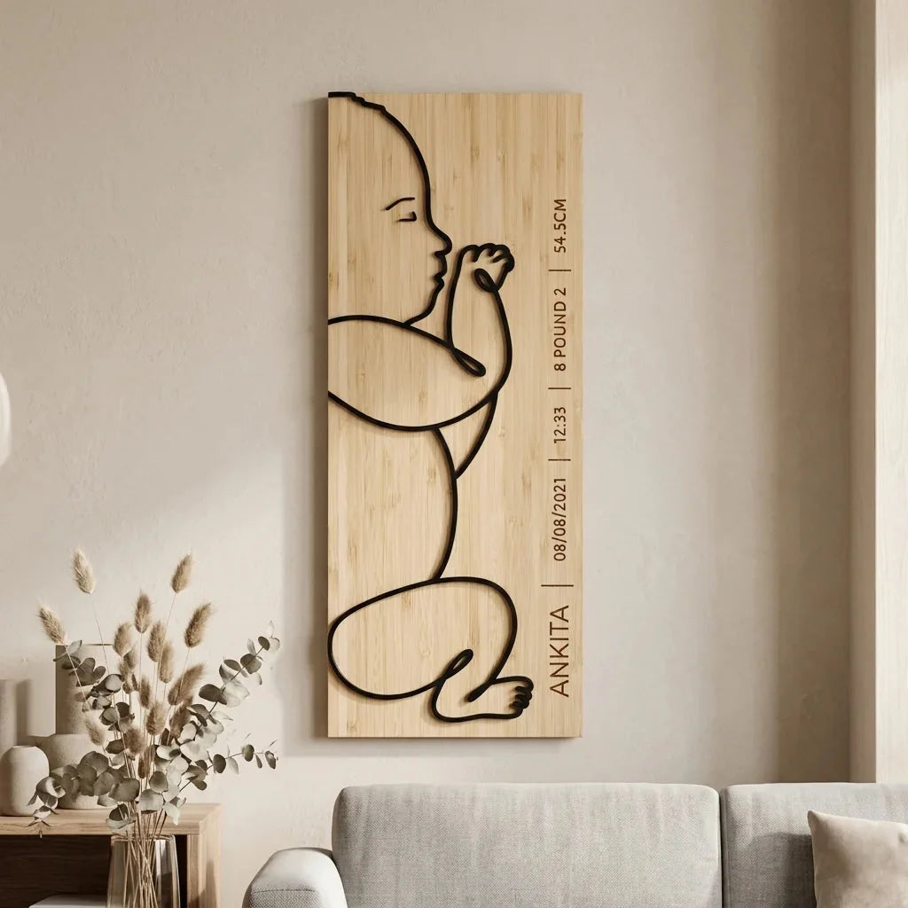 Scale 1:1 Newborn Plaque — Personalized Baby Birth Stats Keepsake — Baby Milestone Wooden Gift | Woodwaley