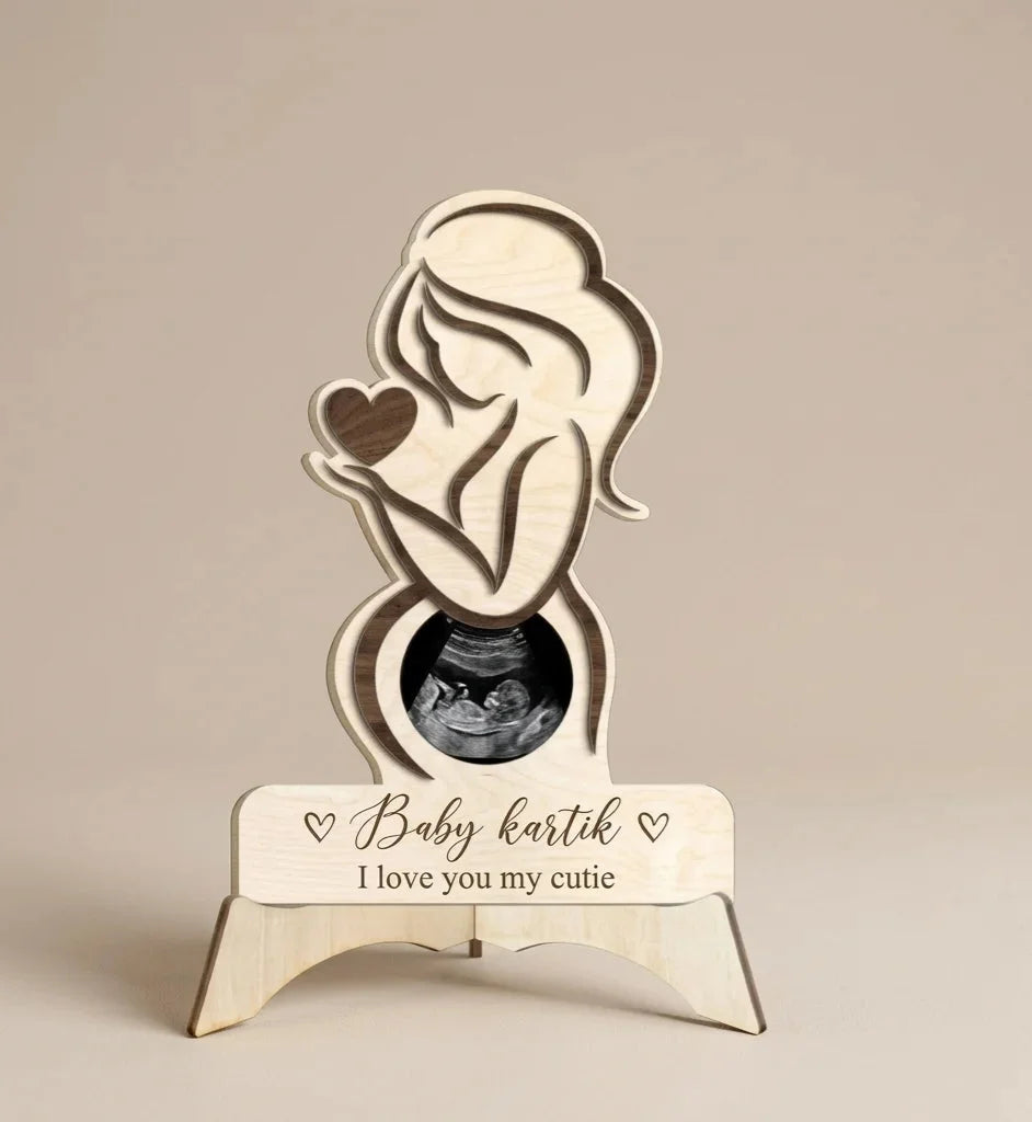 The Memory Frame — Personalized Wooden Ultrasound Photo Holder — Baby Milestone Wooden Gift | Woodwaley