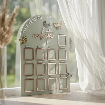 Baby First Year Photo Frame — Personalized Acrylic 12-Month Milestone Board — Baby Milestone Wooden Gift | Woodwaley