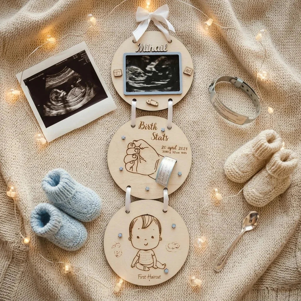 Birth Announcement Keepsake Plaque — Personalized Wooden Baby Display — Baby Milestone Wooden Gift | Woodwaley