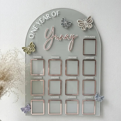 Baby First Year Photo Frame — Personalized Acrylic 12-Month Milestone Board — Baby Milestone Wooden Gift | Woodwaley
