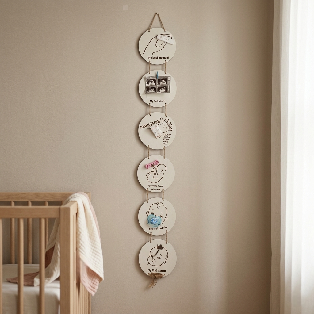 Baby Milestone Keepsake Wall Hanging – Personalized Newborn Memory Board, Wooden Baby Milestone Decor, Nursery Keepsake Gift