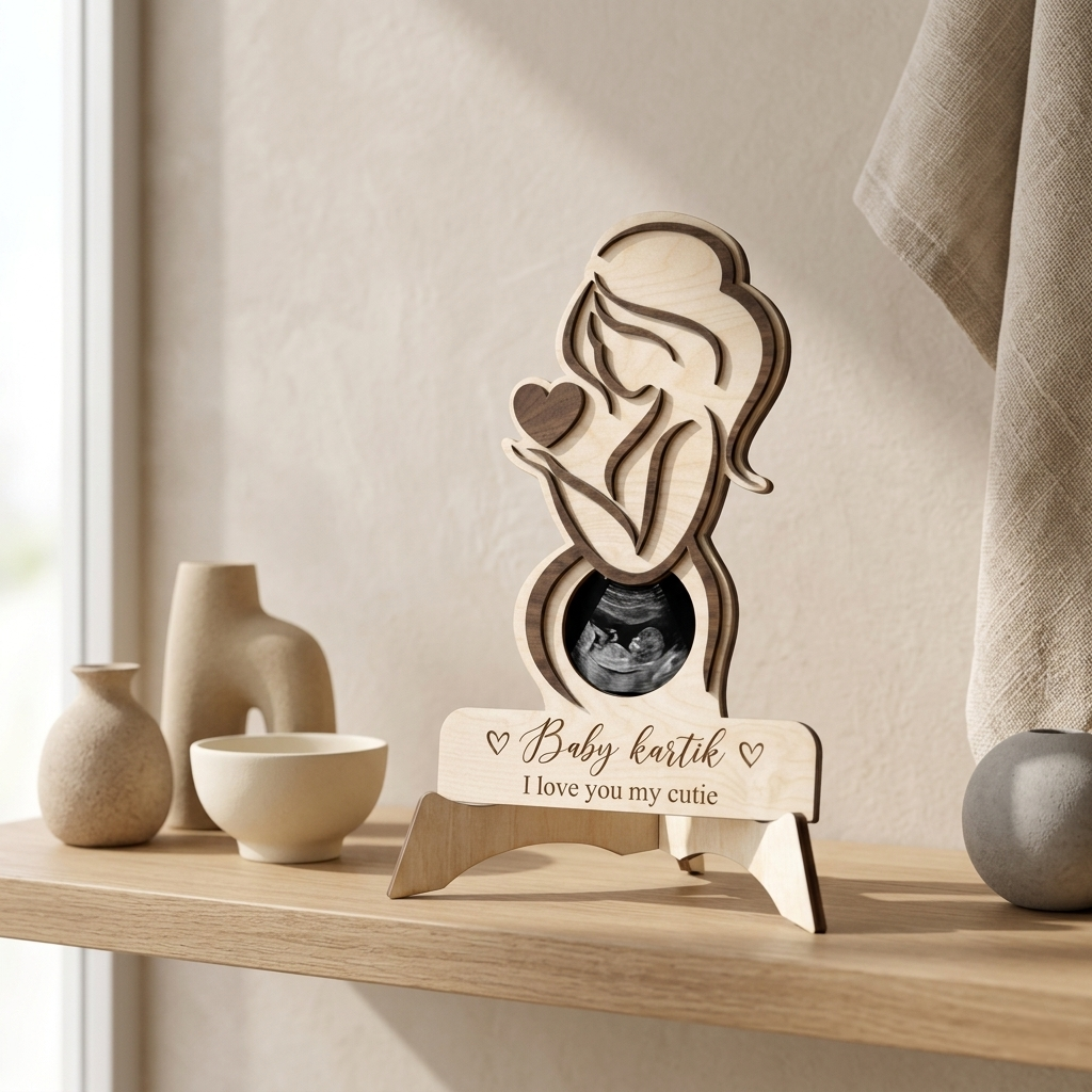 Wooden Ultrasound Photo Holder, Baby Announcement Sign, Sonogram Picture Frame with Stand, Pregnancy Reveal Gift, Nursery Decor