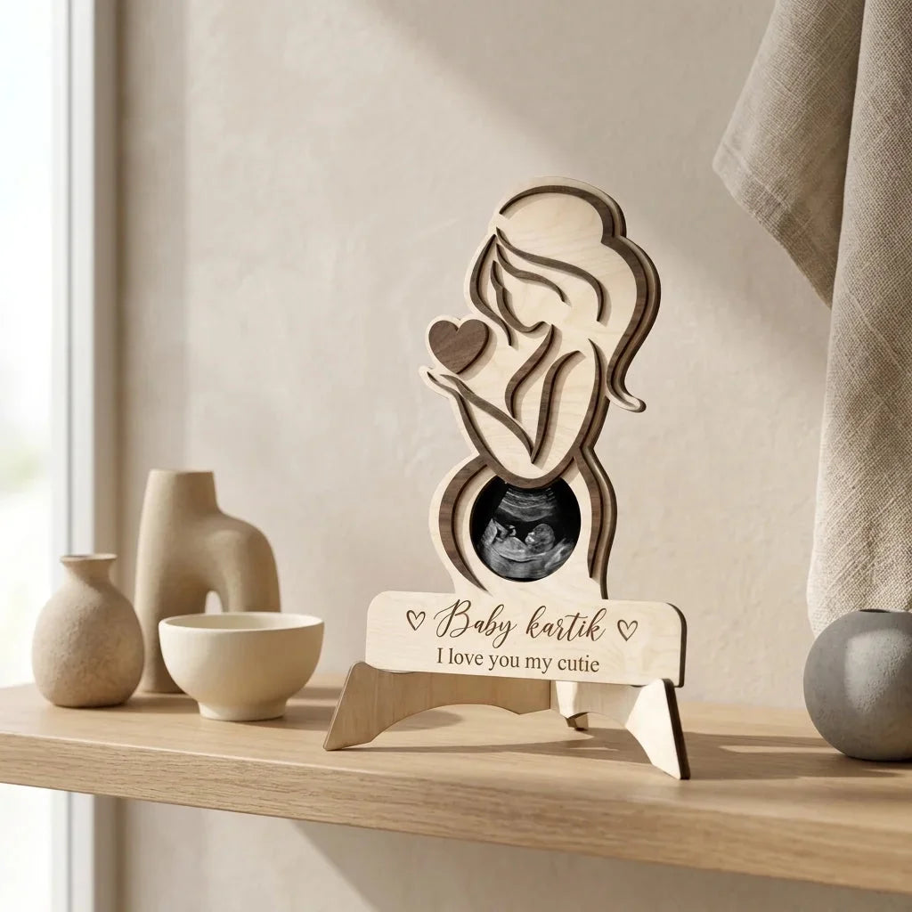 The Memory Frame — Personalized Wooden Ultrasound Photo Holder — Baby Milestone Wooden Gift | Woodwaley