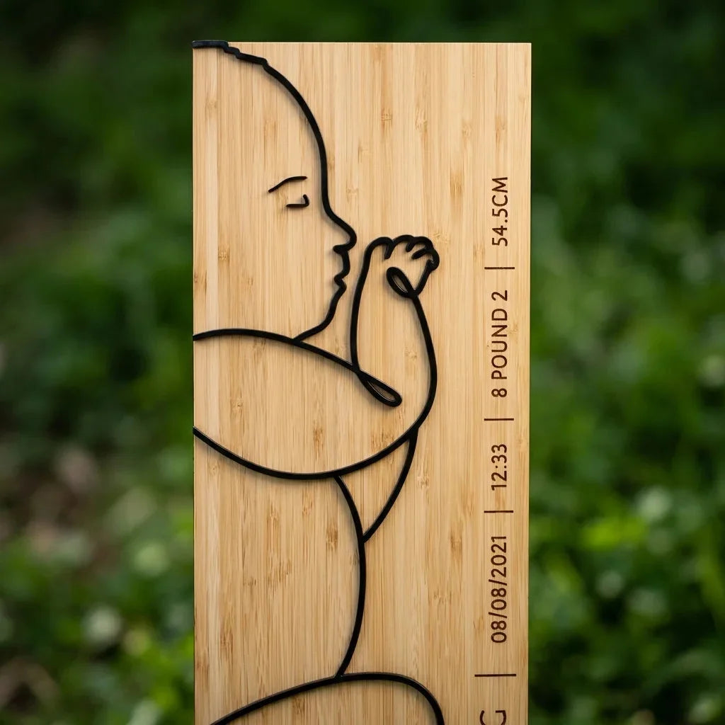 Scale 1:1 Newborn Plaque — Personalized Baby Birth Stats Keepsake — Baby Milestone Wooden Gift | Woodwaley