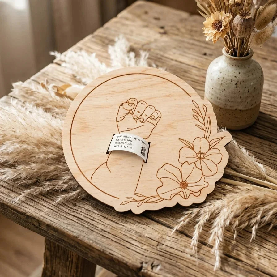 Newborn Hospital Bracelet Holder — Personalized Birch Wood Baby Keepsake — Baby Milestone Wooden Gift | Woodwaley