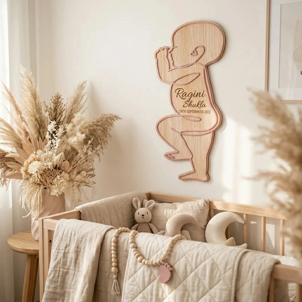 Baby Outline Birth Keepsake Plaque — Personalized Wooden Newborn Plaque — Baby Milestone Wooden Gift | Woodwaley