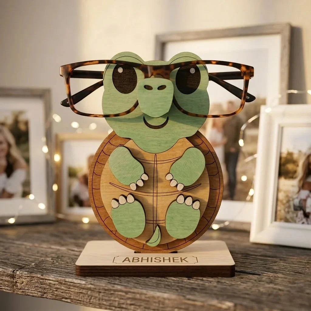 Ninja Turtule The Spec Keeper — Carved Wooden Eyeglass Stand for Desk, Gifting — Custom Wooden Keepsake | Woodwaley