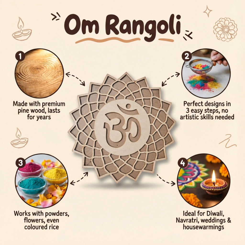 Om Art Wooden Rangoli (Reusable DIY Template)