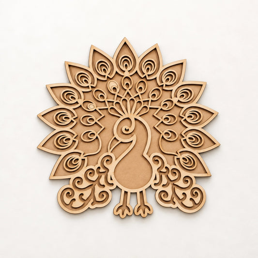 Peacock Art Wooden Rangoli (Reusable DIY Template)