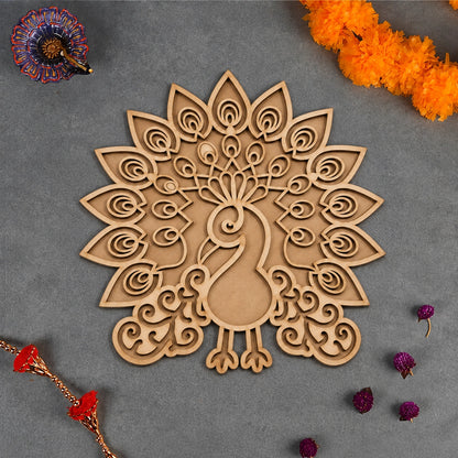 Peacock Art Wooden Rangoli (Reusable DIY Template)