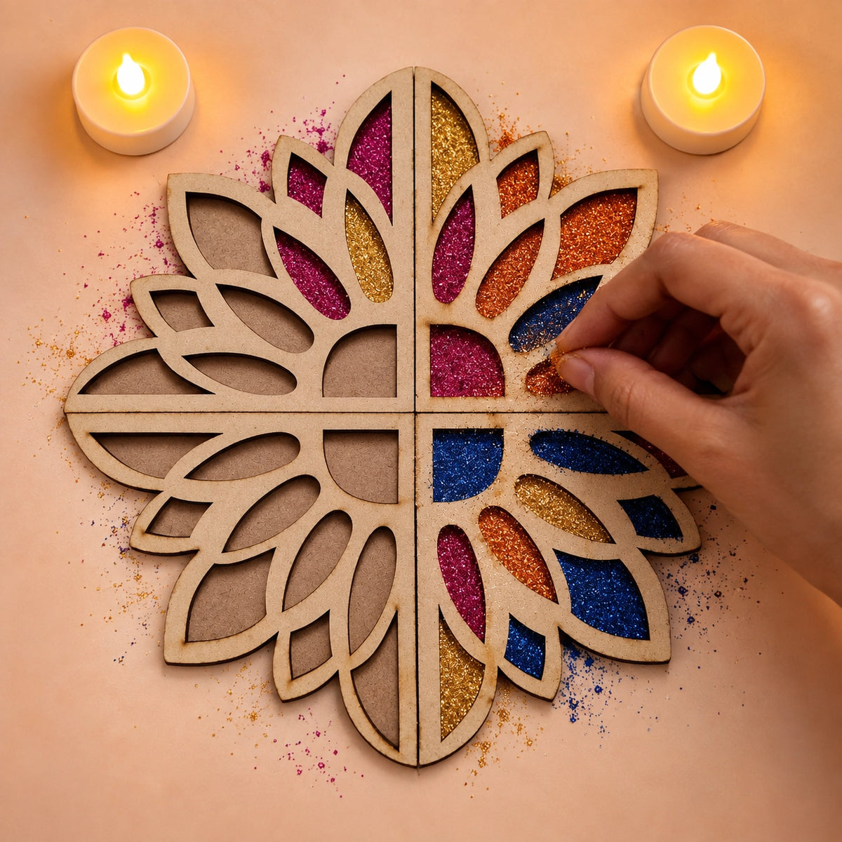 Sunflower Art Wooden Rangoli (Reusable DIY Template)