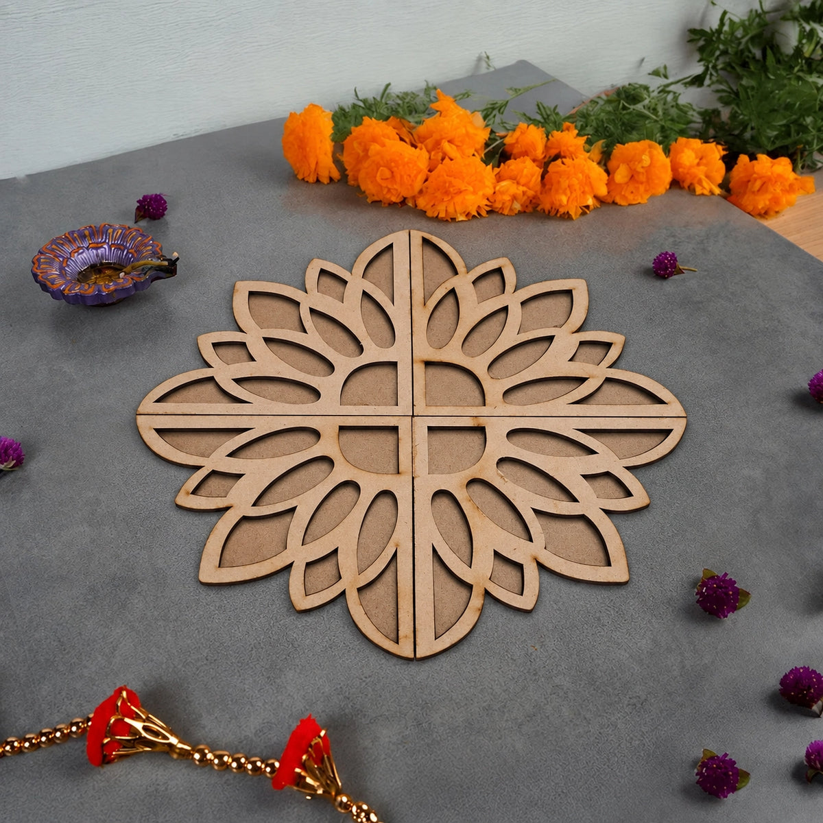 Sunflower Art Wooden Rangoli (Reusable DIY Template)