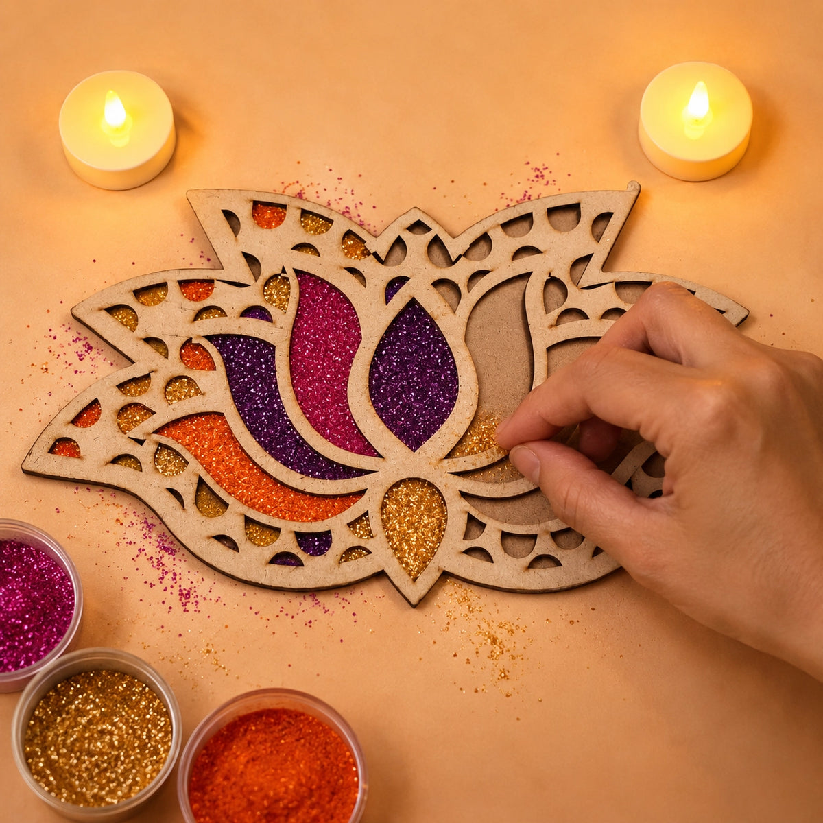 Lotus Art Wooden Rangoli (Reusable DIY Template)