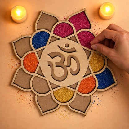Om-Kamal Art Wooden Rangoli (Reusable DIY Template)
