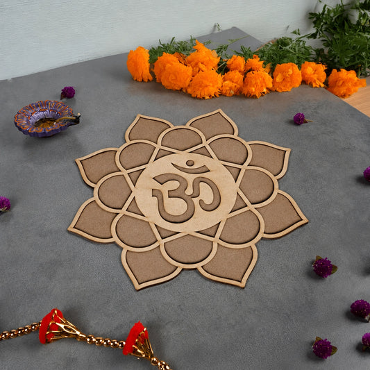Om-Kamal Art Wooden Rangoli (Reusable DIY Template)