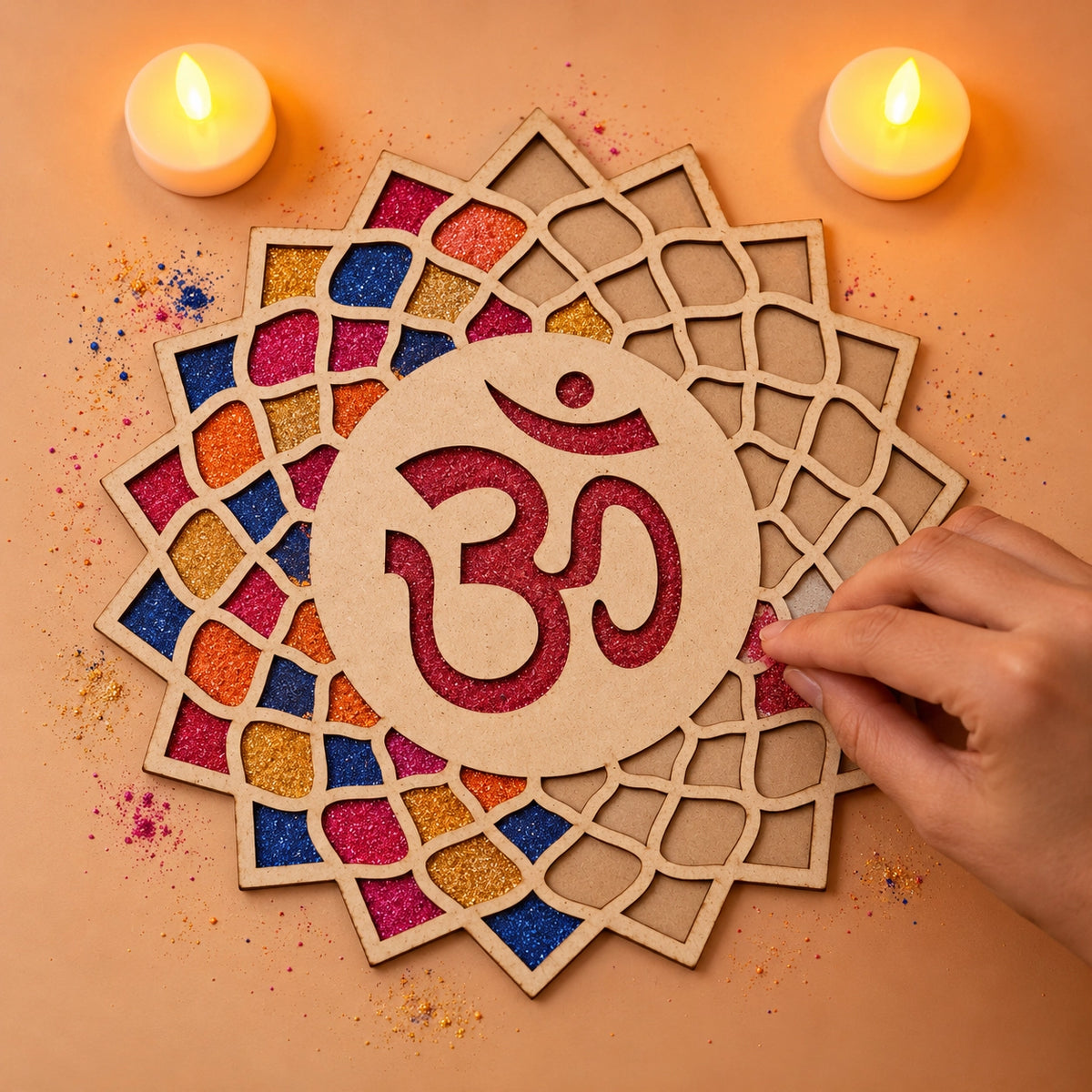 Om Art Wooden Rangoli (Reusable DIY Template)