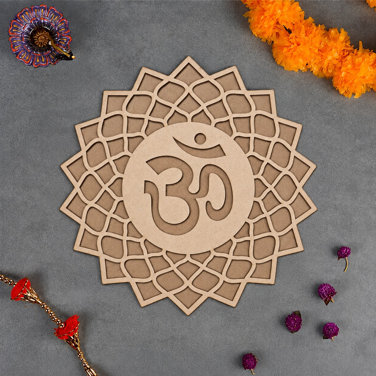 Om Art Wooden Rangoli (Reusable DIY Template)